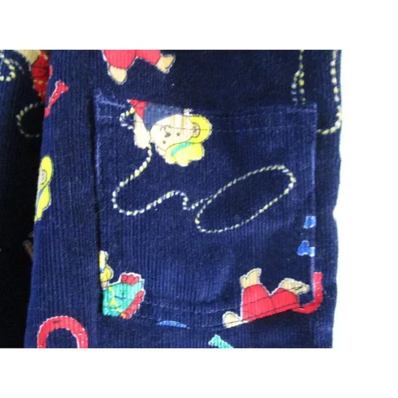 OshKosh BGosh Vestbak Cowboy Teddy Navy Blue Corduroy Overalls 12M EUC USA Made
